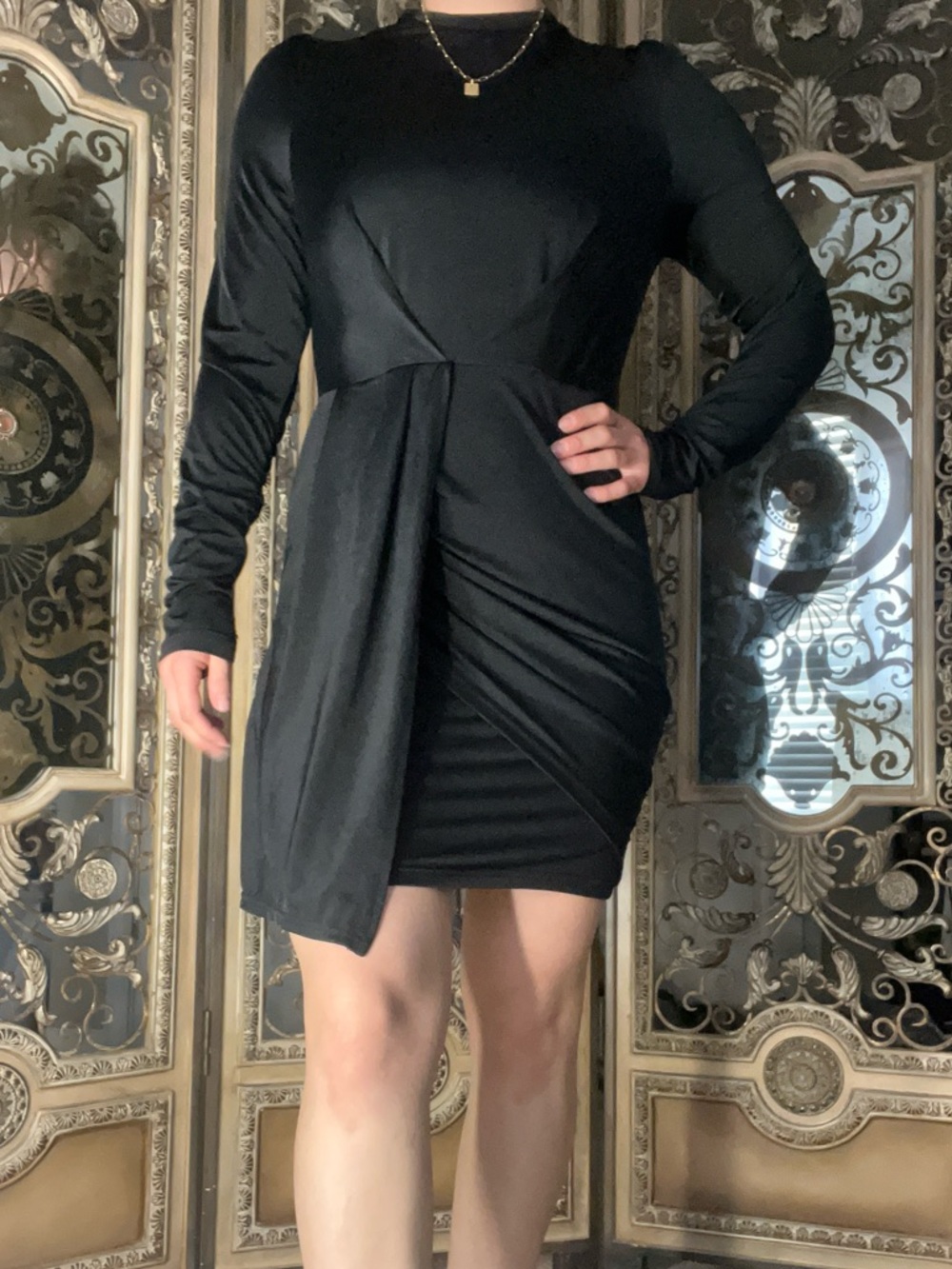 Black Long Sleeve Mock Neck Dress